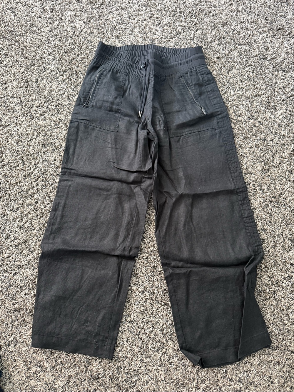 Athleta Cabo Linen Black Wide Leg Pull on Pant - 8petite